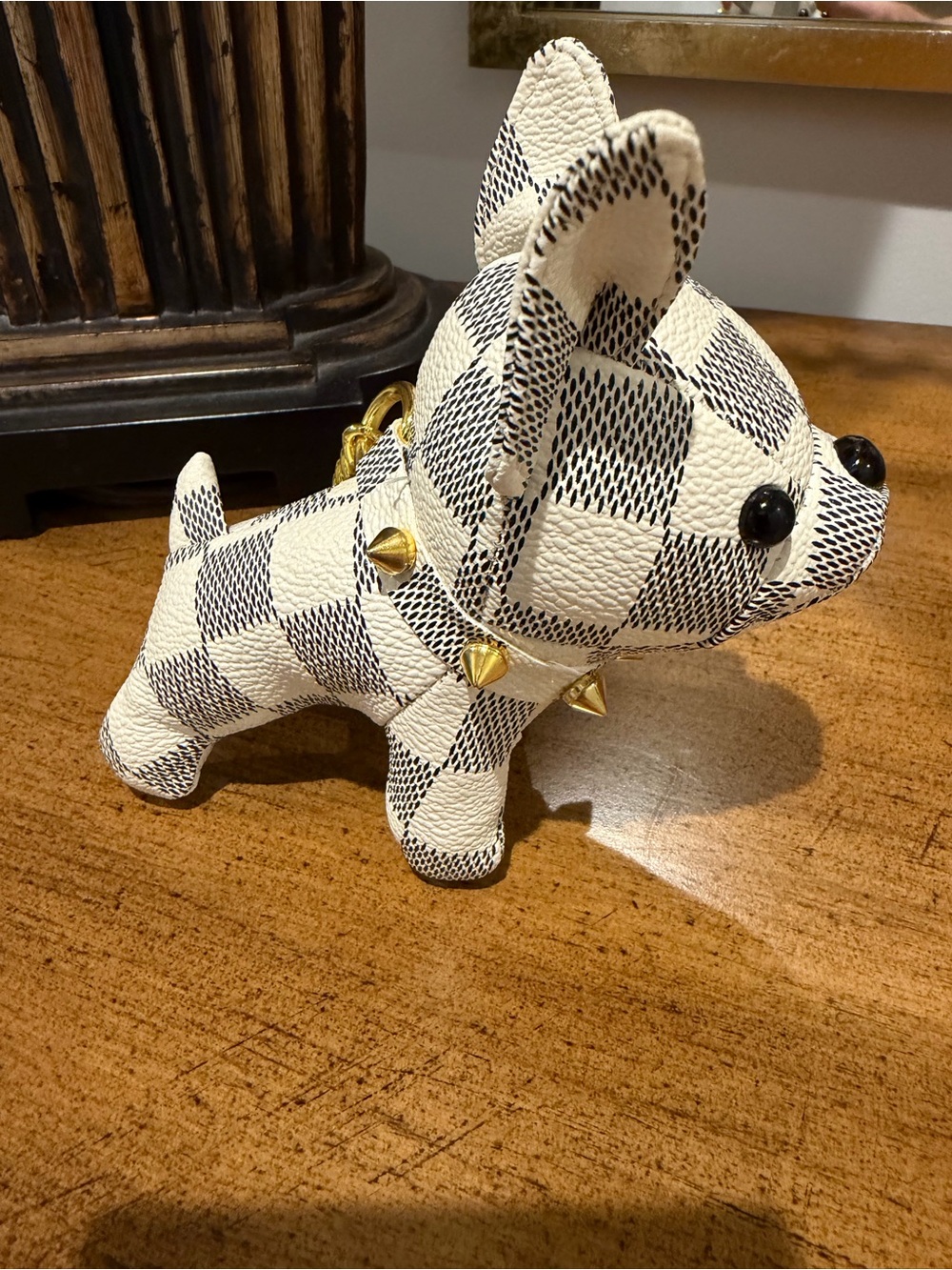 Checkered Dog Bag Charm with Gold Stud Collar New